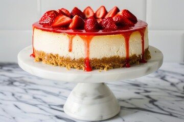 Strawberry Cheesecake on Marble Stand