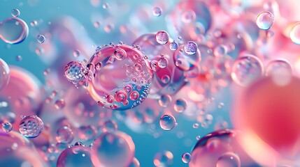 Amazing 3D rendering of a close-up of a cluster of transparent soap bubbles with a beautiful pastel...