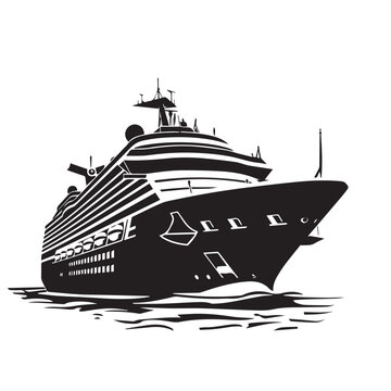 Elegant cruise ship in cartoon, doodle style . Image for t-shirt, web, mobile apps and ui. Isolated 2d vector illustration in logo, icon, sketch style, Eps 10, black and white. AI Generative