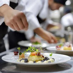 executive chef preparing high end fancy food gastronomy