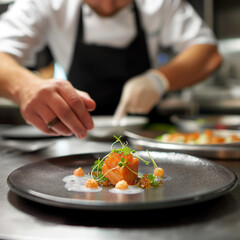 executive chef preparing high end fancy food gastronomy