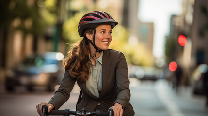 Confident businesswoman cycling in the city