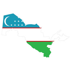 Uzbekistan map with national flag of Uzbekistan.