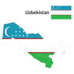 Uzbekistan map with national flag of Uzbekistan.
