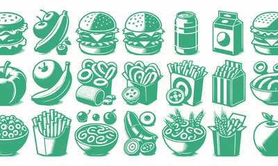 Fresh Food set vector art style with a plain background