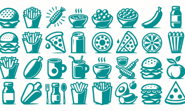 Fresh Food set vector art style with a plain background