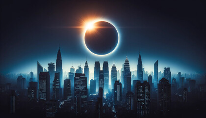 Metropolis Awakens to the Majesty of a Total Solar Eclipse - obrazy, fototapety, plakaty