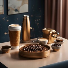 coffee beans and coffee grinder - obrazy, fototapety, plakaty
