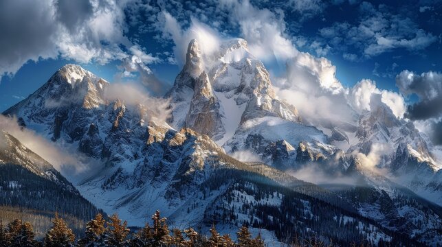 Mountains with snow and clouds