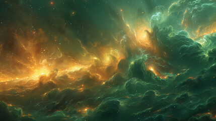 Stellar Warfare Visualized in a Jade Aurora - obrazy, fototapety, plakaty