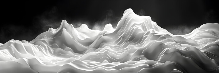 Contours and Lines Merging Landscape,
Panoramic View Of Swirling Fog And Mist On Black Background Ideal For Logos Mockup
