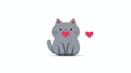 Grey cat and heartfelt sticker in the style of simp