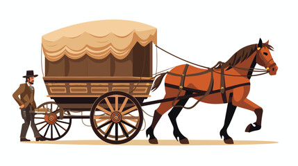 Gypsy vardo trotting wagon with brown horse and gro