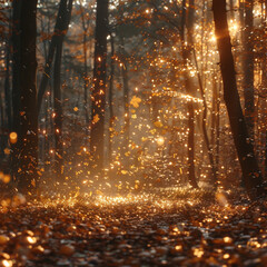 Autumn Forest Majesty: Rich Golds and Falling Leaves