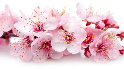 Beautiful Sakura Flowers Isolated on White Background, Spring Cherry Blossom Elements