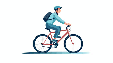 Happy cyclist on bicycle ride young cartoon man sit