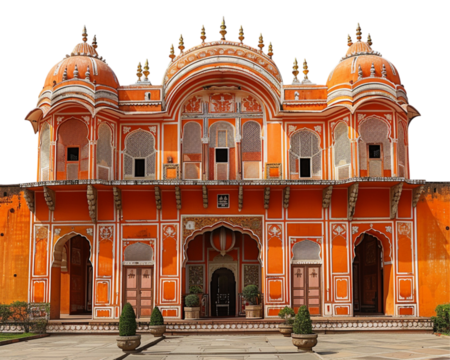 An orange building with two domes on top of it on white transparent background