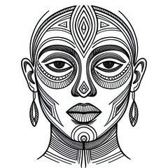 Black art line hand sketch tribal portrait - generated by ai
