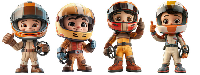 Obraz premium set of 3D Cartoon character of Sport car driver