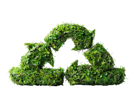 A green recyclable, made of grass on white transparent background