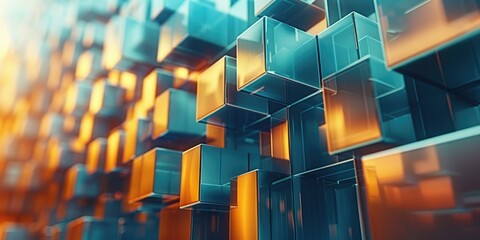 Abstract geometric background with a pattern of 3D cubes in blue and orange tones.