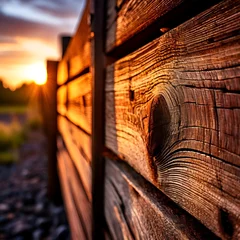 Photo sur Plexiglas Vielles portes Sunset at wooden wall 