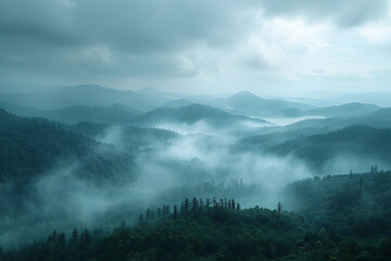 Fototapeta premium A breathtaking landscape with misty fog or soft clouds, creating a serene and tranquil atmosphere