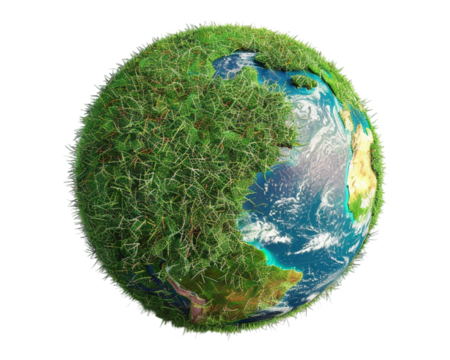Grass earth globe on white transparent background - Powered by Adobe