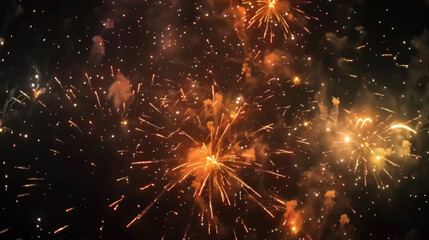 Bright fireworks exploding against the dark night sky. Photo from below. Holiday concept. - Powered by Adobe