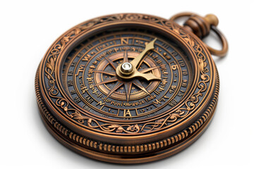 Antique brass compass with intricate details isolated on a white background. Concept of navigation and exploration. Generative Ai. - Powered by Adobe