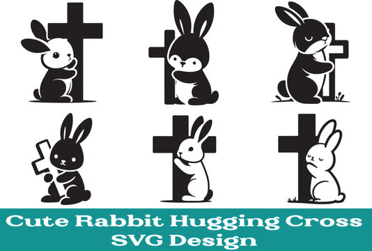 Cute Rabbit Hugging Cross 