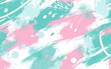Contemporary art backdrop with energetic pink and teal strokes and splatters.