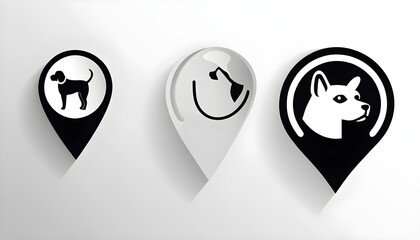 Set Map pointer with veterinary medicine hospital, clinic or pet shop for animals icon isolated on black and white background. Veterinarian clinic. Vector - obrazy, fototapety, plakaty