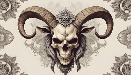 Skull goat and ornament artwork illustration.