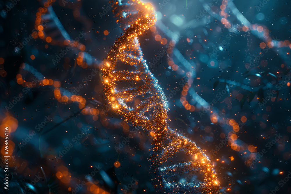 Poster abstract dna strands forming a double helix staircase, representing the continuous evolution of life