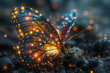 Butterfly emerging from a pixelated cocoon, symbolizing the transformation of digital ideas into creative ventures. Concept of pixel metamorphosis. Generative Ai.