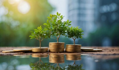 ESG concept of environmental, social, and governance. ESG small tree on stack coins idea for esg investment sustainable organizational development. account the environment - obrazy, fototapety, plakaty