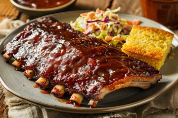 Barbecue Ribs with Cornbread and Coleslaw