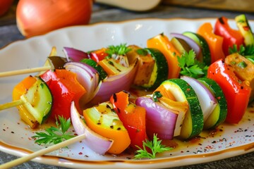 Grilled Vegetable Skewers on Plate