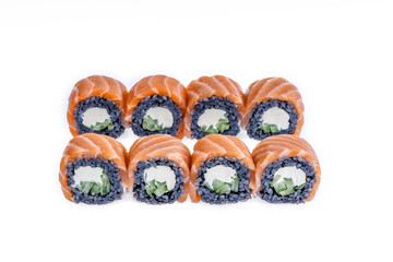 Sushi roll with black rice and salmon isolated 1