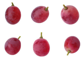 Delicious fresh red grapes isolated on white, set