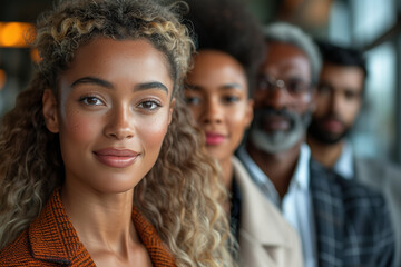 Obraz premium A diverse workforce collaborating in a global business setting, showcasing the strength of cultural diversity in the workplace. Concept of corporate inclusivity. Generative Ai.