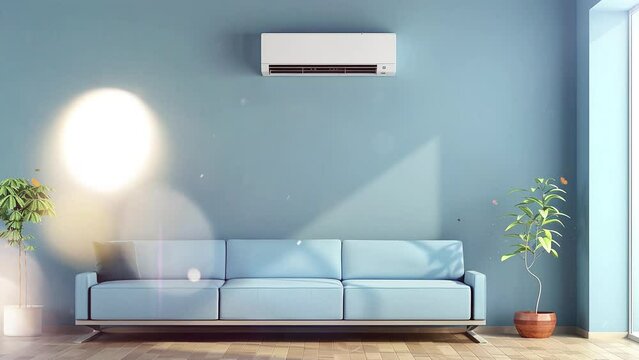 empty blue home interior with air conditioner. seamless looping overlay 4k virtual video animation background
