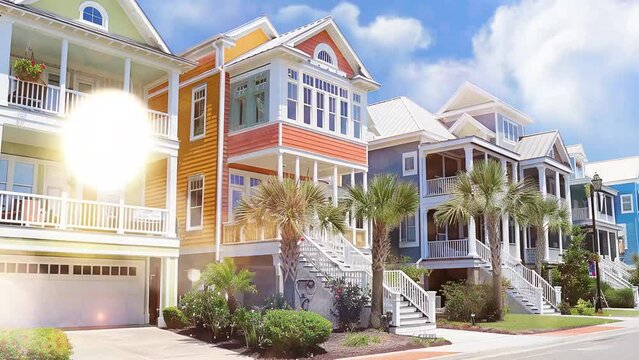 beach houses of myrtle. seamless looping overlay 4k virtual video animation background