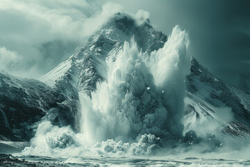 Volcanic geysers erupting in a land of eternal ice, manifesting the primal energy and tension...