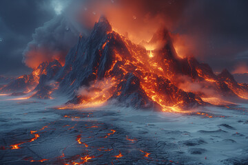 Ember-filled winds swirling through an icy desert, capturing the essence of the volatile encounter...