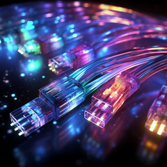 fiber optics background with lots of light spots  fiber optical network cable, 3D rendering computer digital background