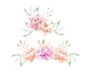 Pink and Pastel Peony Watercolor Flower Arrangement