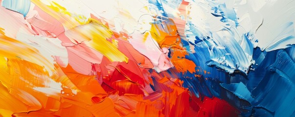 Fototapeta na wymiar Vibrant abstract oil paint strokes on canvas - An energetic display of colorful oil paint strokes creating a dynamic abstract artwork on canvas