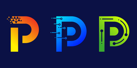 letter P technology logo design for business, digital, technology, media, data - obrazy, fototapety, plakaty